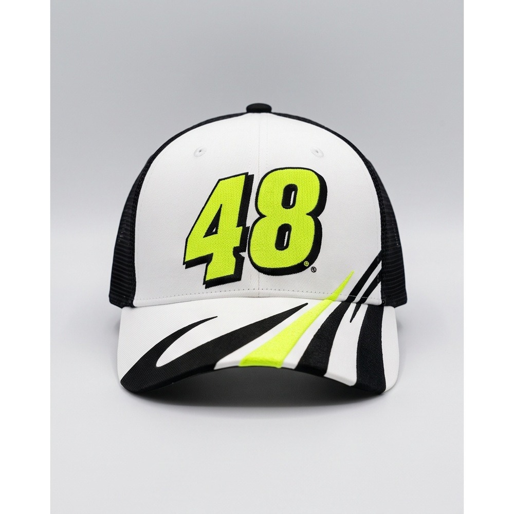 NASCAR Jimmie Johnson 48 Hendrick Motorsports Hat Adjustable Black White Neon
